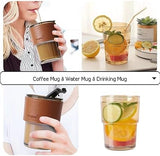 Elegant 400ml Glass Mug – Lid, Straw & Leather Sleeve for Coffee & Tea